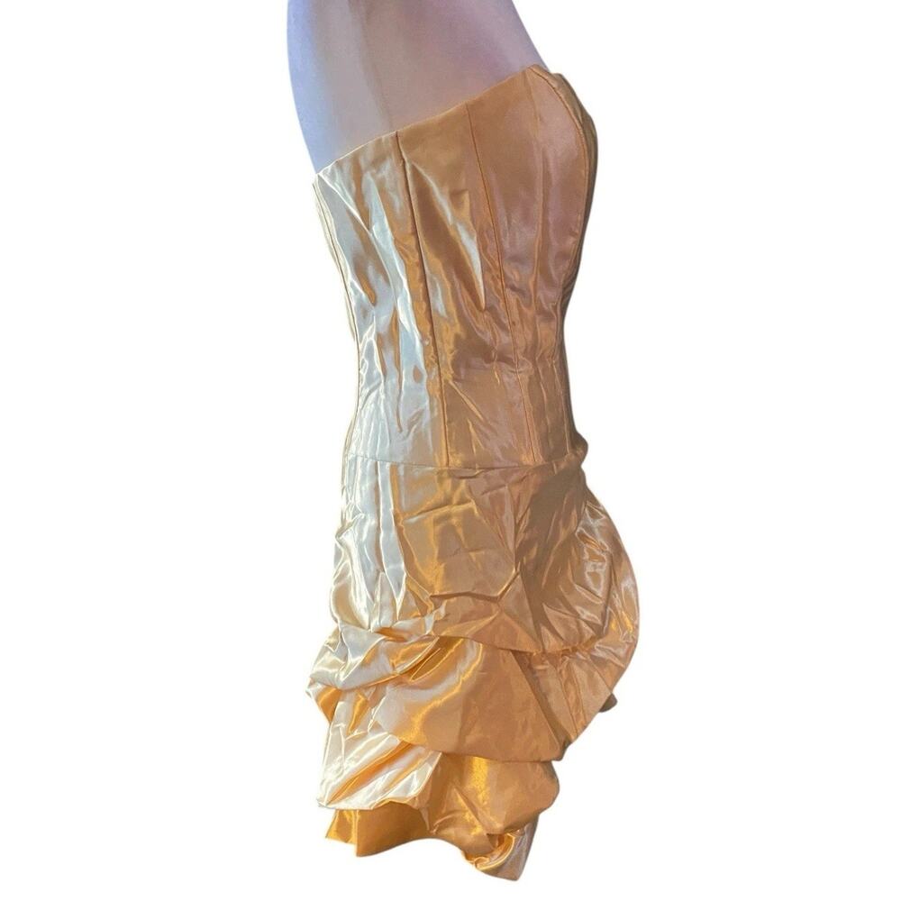 Vtg Jessica McClintock Gunne Sax Yellow satin mini bubble dress 80s Women 7 6 - Picture 9 of 14